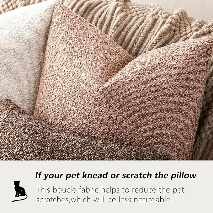 Foindtower Set of 2, Decorative Textured Boucle Throw Pillow Covers Accent Solid Pillow Cases Neutral Soft Cozy Couch Cushion Case for Chair Sofa Bedroom Living Room Home Decor 26 x 26 Inch Light Pink