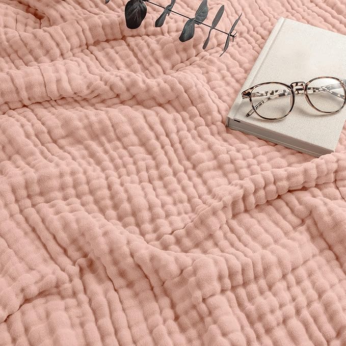 Comfy Cubs Adult Muslin Blanket 50x60” Throw Swaddle Blankets, Blush | 6 Layer Soft, Breathable & Lightweight Muslin Adult Blanket - Machine Washable & Designed in the US Bedding for All Seasons