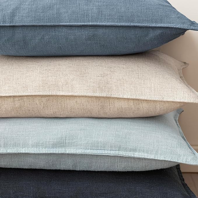 Foindtower Set of 2, Decorative Linen Solid Throw Pillow Covers Soft Accent Euro Cushion Case Boho Farmhouse Neutral Pillowcase for Couch Sofa Bedroom Living Room Home Decor 18 x 18 Inch Misty Blue
