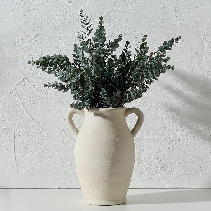 Emotionally Grounded Vase, Vaseking Large Ceramic Rustic Vase with 2 Handles, 9.8 inch Minimalist Decorative Farmhouse Tall Vases for Home Decor, Living Room, Enterway, Table Decoration, Fossil
