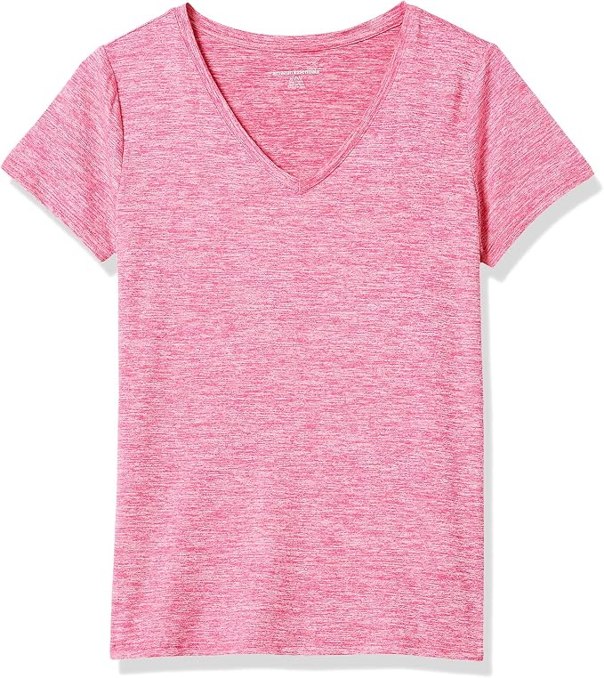 Amazon Essentials Women's Active Quick Dry Tech Stretch Short-Sleeve V-Neck T-Shirt (Available in Plus Size), Pack of 2