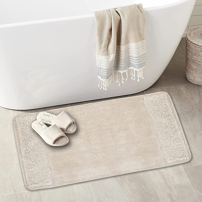 Zahari Home Rose Vine Bathroom Rug Luxury Bath Rug Washable Beautiful Shower Mat Unique Design Stylish Beige Bath Bath Rug Shower Tub Decor