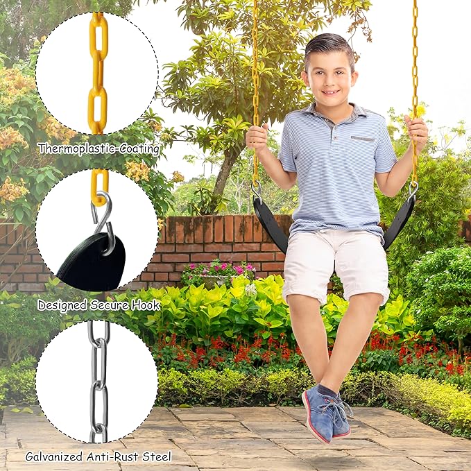 Sunnyglade 2PCS Swings Seats Heavy Duty with 66" Chain, Playground Swing Set Accessories Replacement with Snap Hooks, Support 250lb (2, Black)