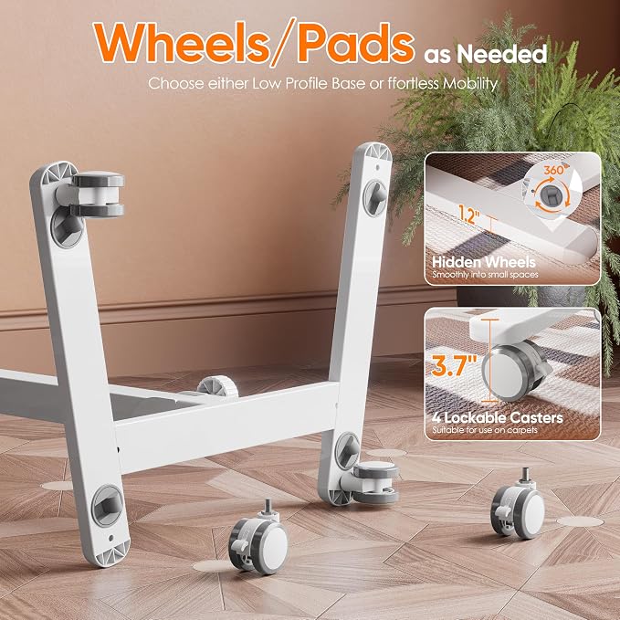 Monomi 25“ Mobile Folding Desk,Pneumatic Sit-Stand Table,No Assembly,White | Height Adjustable Rolling Laptop Desk,Space-Saving Portable Small Desk with Wheels,Ideal for Home Office,Craft & Study