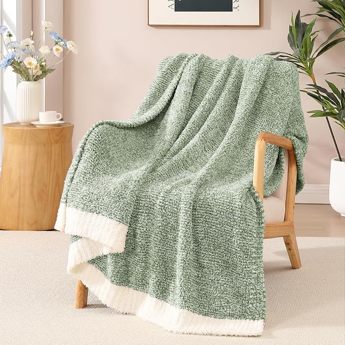 Soft Twin Blanket for Bed-Cozy Warm Reversible Knitted Blankets | Lightweight Fluffy Decor for Women, Mom, Her & Girls, Sofa, Chair, Couch, 60x80in,Cationic Dyeing Green