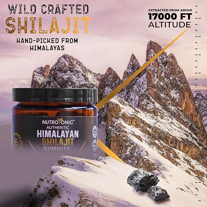 NutroTonic® Authentic Himalayan SHILAJIT Gummies | No Added Sugars | Organic Raspberry Vanilla Flavor | Sweetened by Organic Manuka Honey MGO +263 | Brain, Heart, Cellular Health | 30 Healthy Gummies