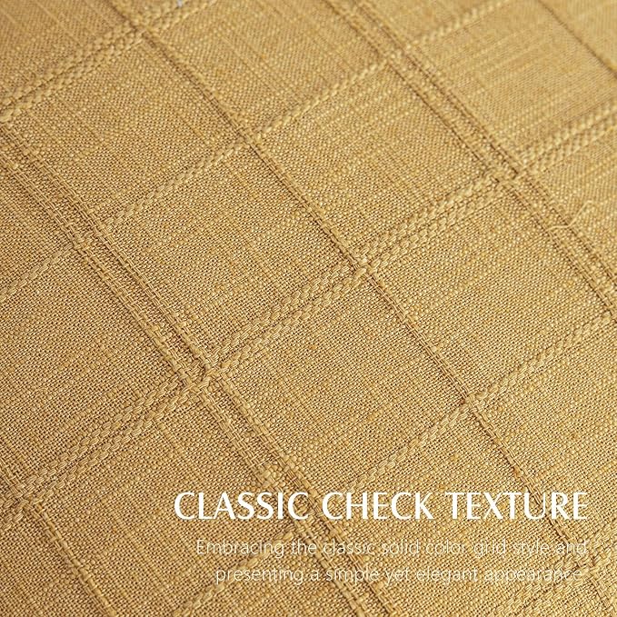 Foindtower Set of 2 Decorative Linen Check Throw Pillow Covers Neutral Farmhouse Lumbar Cushion Covers Modern Boho Accent Home Decor for Sofa Chair Couch Bedroom Living Room,12×20 Inch,Amber Gold