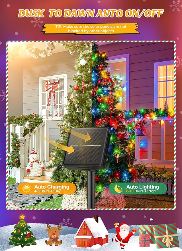 Brightown Solar Christmas Lights Outdoor, 4 Pack Total 184FT 480 LED Solar String Lights Outdoor Waterproof Green Wire with 8 Modes, Solar Fairy Light for Garden Yard Patio Party Decors, Multicolor
