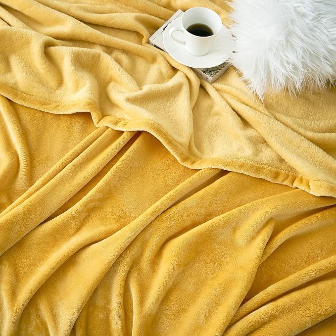 Hansleep Throw Yellow Fleece Blanket, Soft Flannel Bed Blanket | Fuzzy Cozy Blanket 50x60 Inches, Multi-use for Bed, Sofa, Couch, Travel, Camping, All Season Warm Lightweight Cover