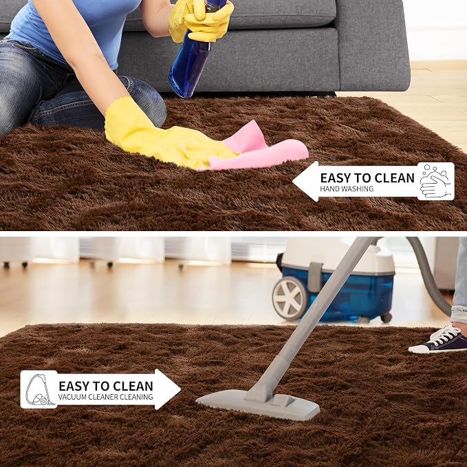 Tepook 6x9 Brown Area Rugs for Living Room Bedroom, Soft Fluffy Plush Shaggy Girls Boys Kids Room Rug, Shag Upgrade Non-Slip Throw Carpet for Dorms Nursery Classroom Home Decor