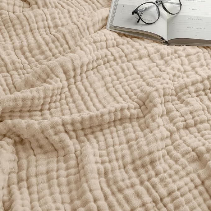Comfy Cubs Adult Muslin Blanket 50x60” Throw Swaddle Blankets, Sand | 6 Layer Soft, Breathable & Lightweight Muslin Adult Blanket - Machine Washable & Designed in the US Bedding for All Seasons