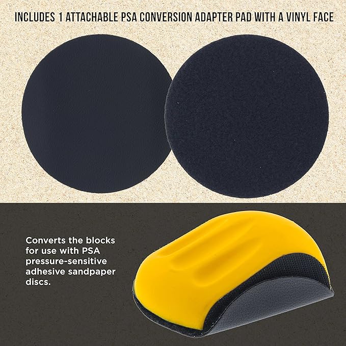 Dura-Gold Pro Series 5" Mouse-Shaped Hand Sanding Block Pad for Hook & Loop and PSA 5" DA Sanding Discs, 2 Pack - PSA Sandpaper Conversion Adapter Pad - Automotive Car Sand Wood Woodworking Furniture