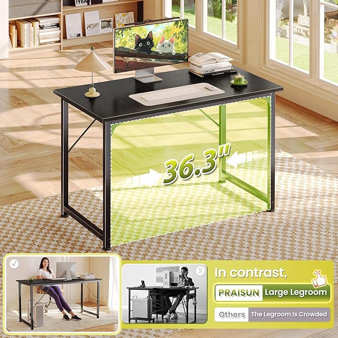 PRAISUN 40 Inch Computer Desk, Home Office Desk with Spacious Desktop, Black