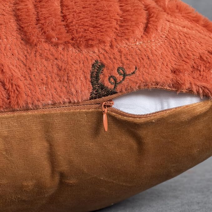 Fall Pumpkin Decorative Pillow Covers 20x20 Set of 2, Dark Rust Red Soft Plush Faux Fur Wool Farmhouse Throw Cushion Cases for Autumn Thanksgiving Holiday Home Decorations