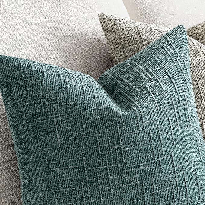 MIULEE Chenille Textured Throw Pillow Covers Teal 18x18 Set of 2 | Slubby Decorative Pillows, Boho Farmhouse Home Decor, Modern Neutral Cushion Covers for Couch Sofa Bed Living Room