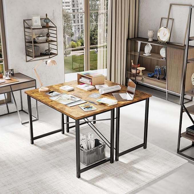OLIXIS 44 Inch Computer Office Desk for Small Spaces, Writing Gaming Work Desk Modern Study Table with Metal Frame Home Bedroom, Rustic Brown | Computer Writing Workstation, Strong Metal Frame, Small Spaces Home Bedroom Dorm, Rustic Brown