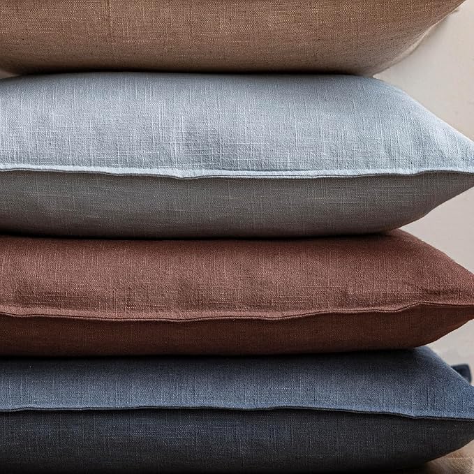 Foindtower Pack of 2, Decorative Linen Solid Throw Pillow Covers Soft Accent Euro Cushion Case Boho Farmhouse Pillowcase for Chair Couch Sofa Bedroom Living Room Home Decor 22 x 22 Inch Sky Blue