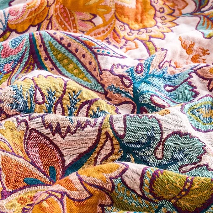 XIBLC Boho Throw Blanket for Bed, 100% Cotton Soft Rustic Quilt Fall Blanket, 60"x80" Floral Printed Farmhouse Decor Bed Blankets, All Season Rustic Reversible Bohemian Throw Quilt