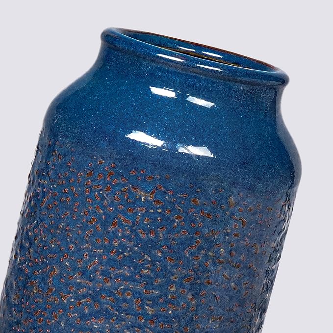 Blue Ceramic Vase for Home Decor, 9 Inch Modern Farmhouse Vase, Decorative Vases for Pampas Grass, Fireplace, Living Room, Bathroom, Tabletop, Kitchen, Office, Farmhouse Decor