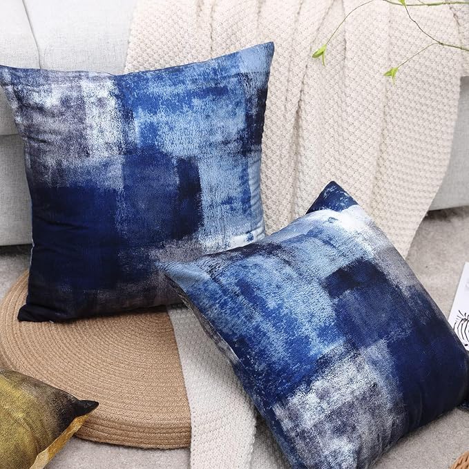 Throw Pillow Covers for Couch, 16x16 Inch, 2 Pack, Blue | Decorative Throw Pillow Covers Cushion Covers for Couch Bedroom Sofa Living Room
