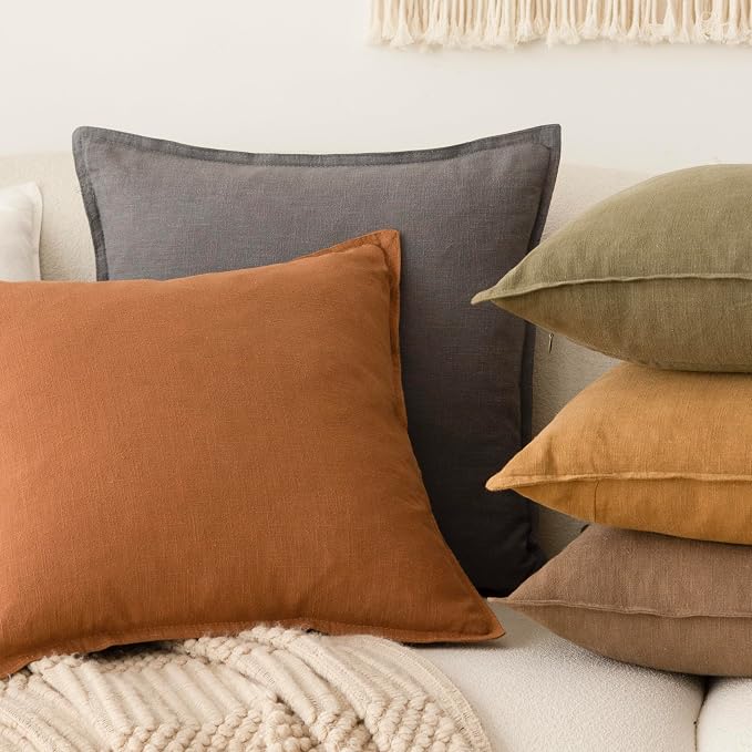 Foindtower Pack of 2, Decorative Linen Solid Throw Pillow Covers Soft Accent Square Cushion Case Boho Farmhouse Pillowcase for Chair Couch Sofa Bedroom Living Room Home Decor 18 x 18 Inch Grey
