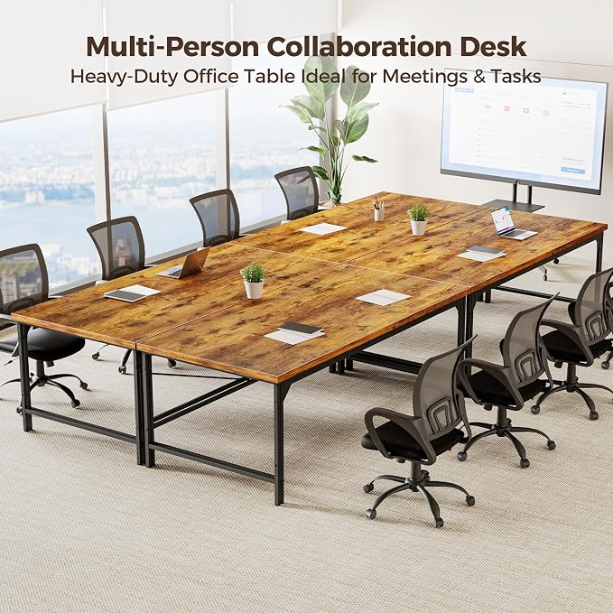 Mericonia 54 Inch Computer Desk, 1" Thick Large Office Table, Brown | Modern Simple Style, Heavy Duty Industrial Frame, Study & Writing Table for Home Bedroom Work