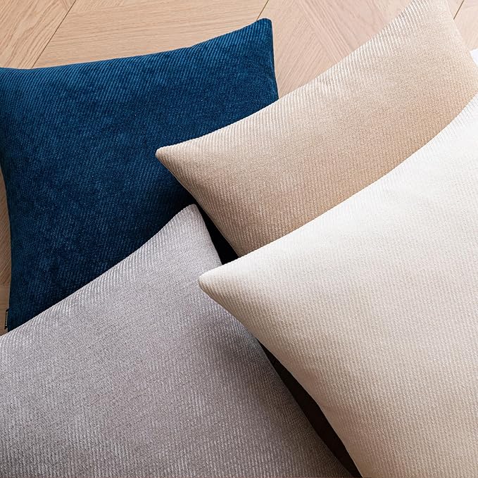 a moment Pack of 2 Decorative Chenille Throw Pillow Covers with Twill Cushion Covers for Sofa Living Room Couch Bed 18x18 Inch Blue