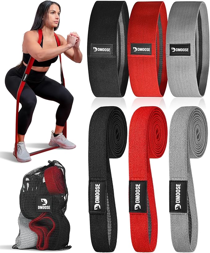 DMoose Fitness Fabric Resistance Bands for Full Body Exercises - Non-Slip Thick Cloth Stretch Band for Squats, Lunges & Bicep Curls - Long Resistance Bands for Working Out - Booty Band for Men & Women