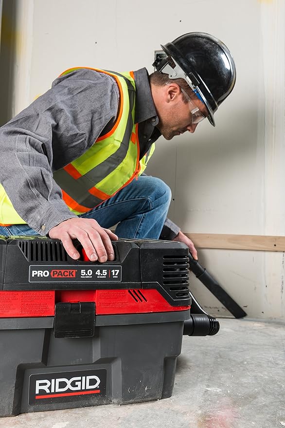 RIDGID 50318 4500RV ProPack 4.5-Gal. Portable Wet Dry Shop Vacuum with Toolbox Design, 5.0 Peak HP Motor, Expandable Pro Hose, and Blower Port, Red