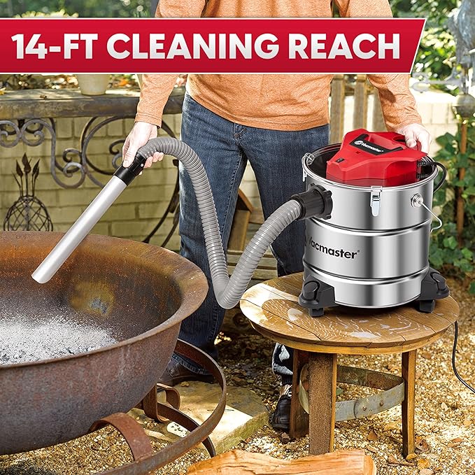 Vacmaster Vac EAV508S 1102 5-Gallon 3.5 Peak HP Premium Stainless Steel Ash Vacuum, Red Edition
