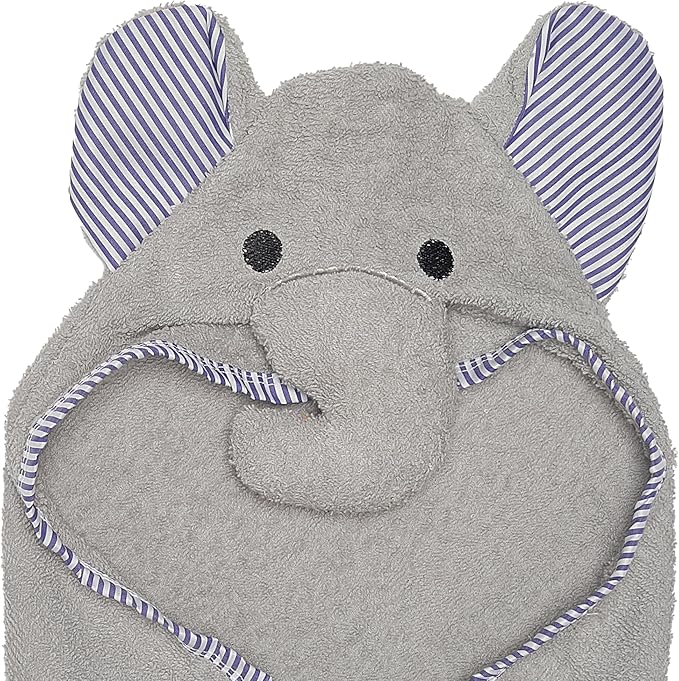 EVERYDAY KIDS Hooded Baby Toddler Bath Towel for Boys and Girls - 3D Gray Elephant with Ears and Trunk; Soft and Absorbent Terry Cloth Hooded Towel for Young Kids; Gender Neutral Baby Bath Essential