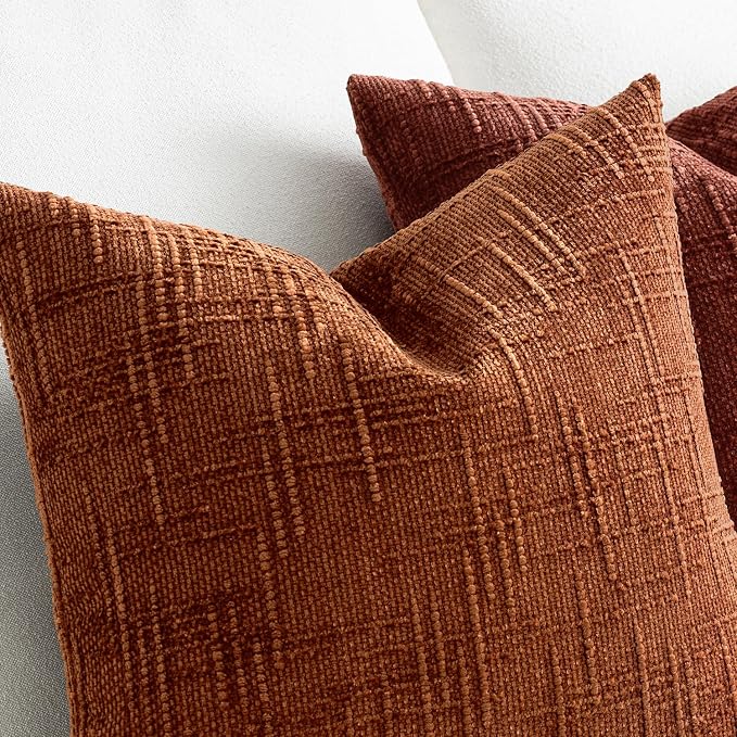 MIULEE Chenille Textured Fall Lumbar Pillow Covers Burnt Orange 12x20 | Set of 2, Slubby Decorative Throw Pillows, Boho Farmhouse Decor, Modern Cushion Covers for Couch Sofa Bed Living Room