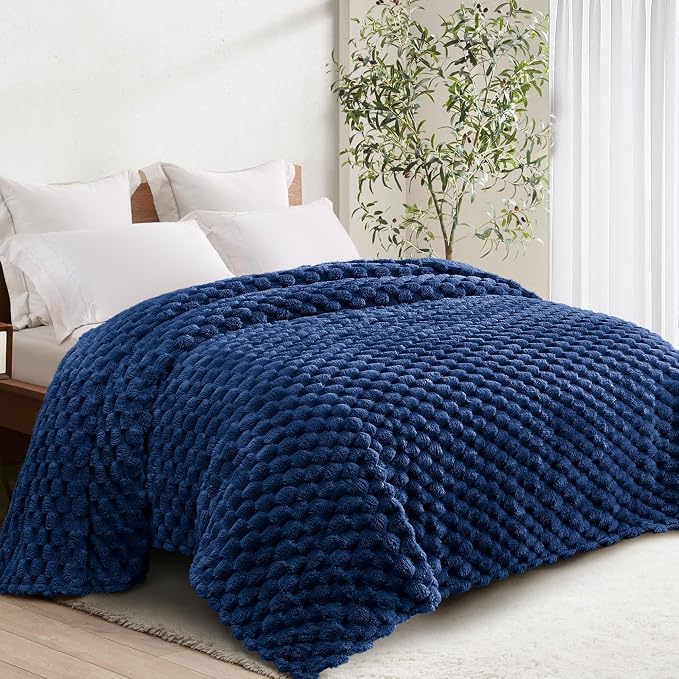 Whale Flotilla Soft Fleece King Size Bed Blanket 3D Jacquard, Navy Blue | Lightweight Breathable Coverlet Bedspread for All Seasons, Super Cozy Plush Fluffy Fuzzy Decorative Blanket for Bed, 90"x104"