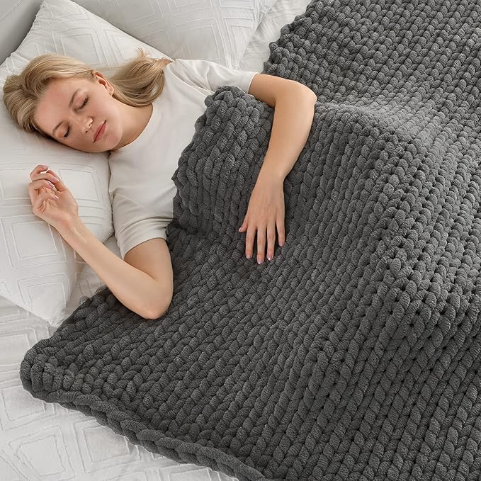 Maetoow Tighter Version Chenille Chunky Knit Blanket Throw,40×50,Dark Grey