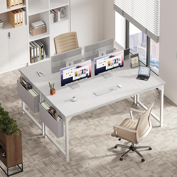 OLIXIS Computer Desk, 63 Inch Gaming Desks for Home Office Small Spaces | Writing Study Craft Work Table, Computer Workstation for Bedroom with Storage Bag, All White