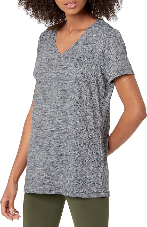 Amazon Essentials Women's Active Quick Dry Tech Stretch Short-Sleeve V-Neck T-Shirt (Available in Plus Size), Pack of 2