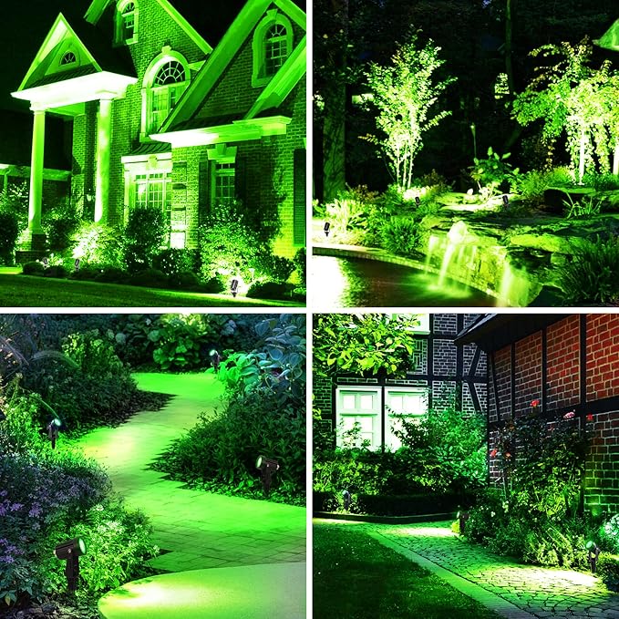 Green Solar Spot Lights Outdoor, 2 Pack Solar Landscape Spotlights IP65 Waterproof 9.8ft Cable, Auto On/Off Outdoor Wall Lights for Garden Yard Driveway Porch Walkway Pool (1-in-1)