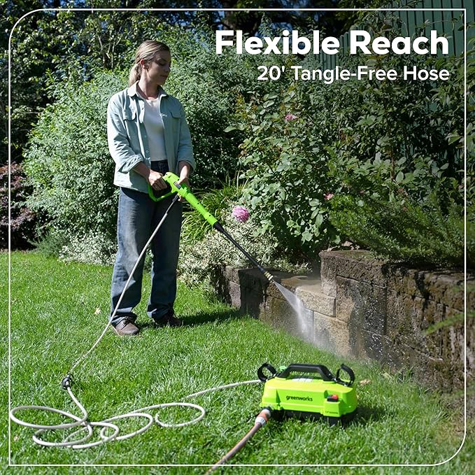 Greenworks 1700 PSI and 1.2 GPM Pressure Washer - Ultra Compact & Lightweight, Ideal for Cleaning patios, Decks, Sidewalks, Outdoor Furniture, Bikes, Cars, and Small Driveway Areas.
