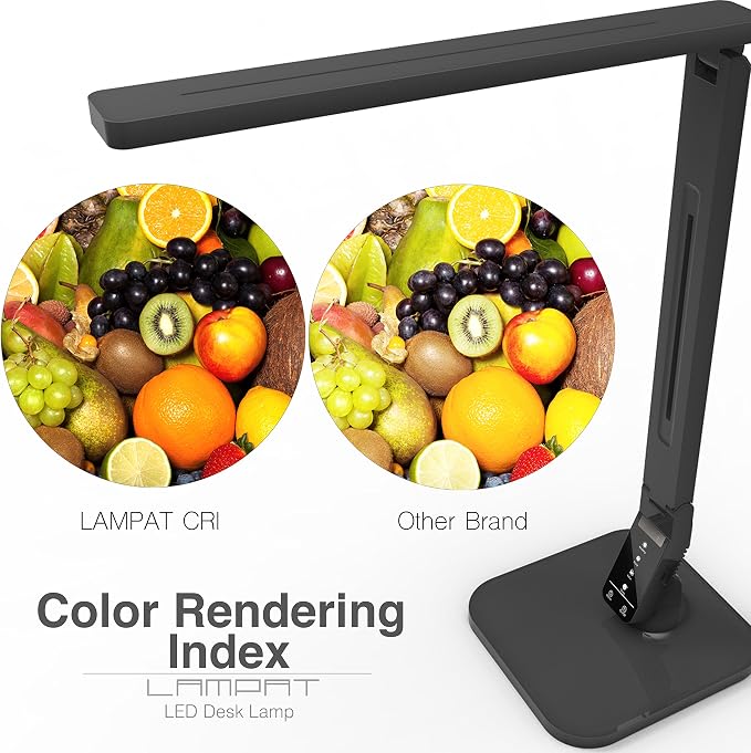 Lampat Dimmable LED Desk Lamp, 4 Lighting Modes (Reading/Studying/Relaxation/Bedtime), 5-Level Dimmer, Touch-Sensitive Control Panel, 1-Hour Auto Timer, 5V/1A USB Charging Port, Piano Black