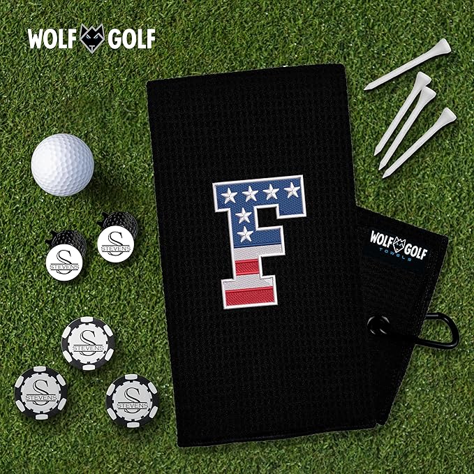 Wolf Golf Towels USA Monogrammed Personalized Golf Towel | Custom Golf Towels for Golf Bags for Men or Women