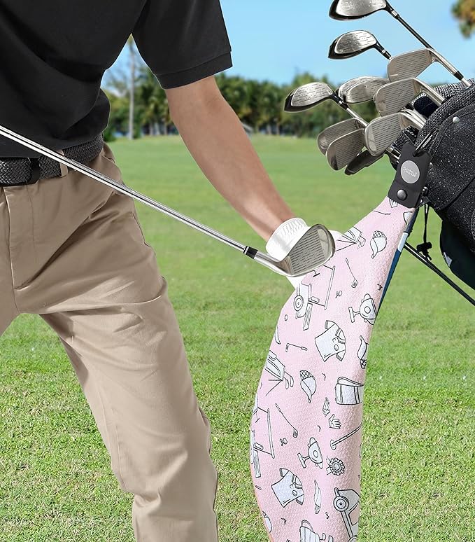 Magnetic Golf Towels for Golf Bags with Clip & Ultra Strong Magnet - Waffle Weave Microfiber Towel for Secure Hold on Bags & Carts - Ideal Club Cleaner & Accessories - Doodle Sketch
