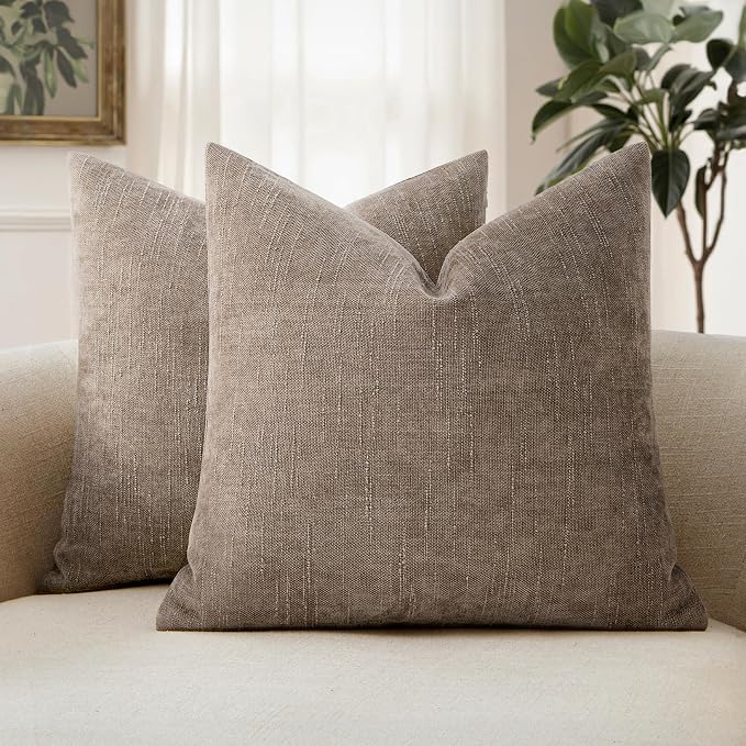 MIULEE Textured Chenille Throw Pillow Covers 20x20 Inch Light Taupe | Pack of 2 Decorative Soft Throw Pillows, Solid Textured Cushion Covers, Modern Home Decor for Couch Sofa Bedroom Living Room