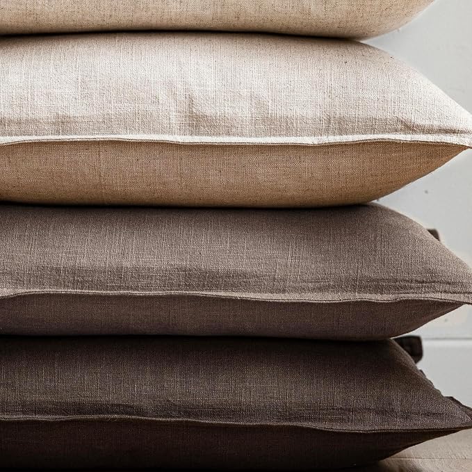 Foindtower Set of 2, Decorative Linen Solid Throw Pillow Covers Soft Accent Euro Cushion Case Farmhouse Neutral Pillowcase for Chair Couch Sofa Bedroom Living Room Home Decor 22 x 22 Inch Light coffee