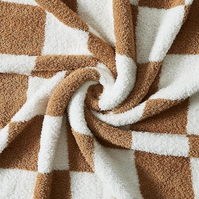 Soft Checkered Throw Blanket for Couch-Cozy Warm Knitted Blankets | Lightweight Warm Fluffy Decor for Women, Mom, Her & Girls, Sofa, Chair, Bed, 50x70in, Burnt Orange