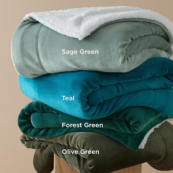 Bedsure GentleSoft Sherpa Fleece Cal King Blankets for Bed, Non-Heated, Thick and Warm Oversized Throw for Women and Men, Soft Fuzzy Plush Large Blanket for Winter, Sage Green, 112x98 Inches