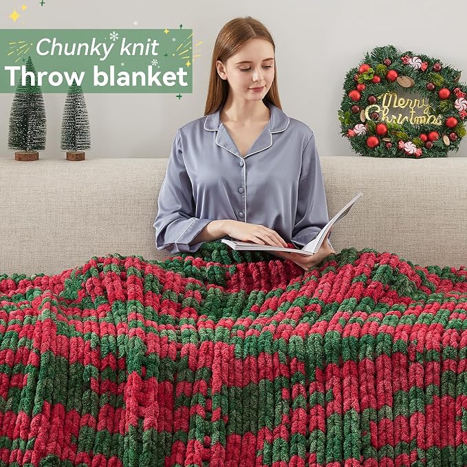Negwoo Chunky Knit Throw Blanket, Knitted Throw Chenille Yarn, 30"*40" | Soft Thick Cable Knitted Blankets, Handmade Big Thick Blanket, Machine Washable Cute Comfy Blanket for Home Decor, X stripe