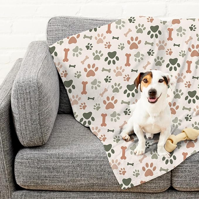 Cream Paw Print Sherpa Pet Lightweight Blanket - 60" x 80" - Cute for Dogs - Gifts and Puppy Essentials - Printed in America