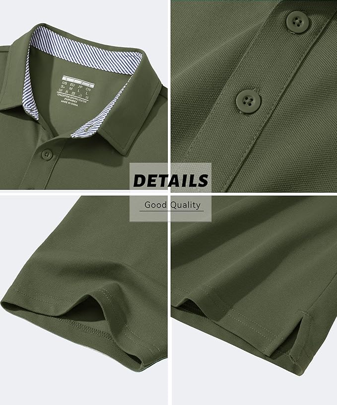 MAGCOMSEN Men's Polo Shirts Short Sleeve Cotton Pique 3 Button Classic Fit Casual T-Shirt Performance Golf Shirts