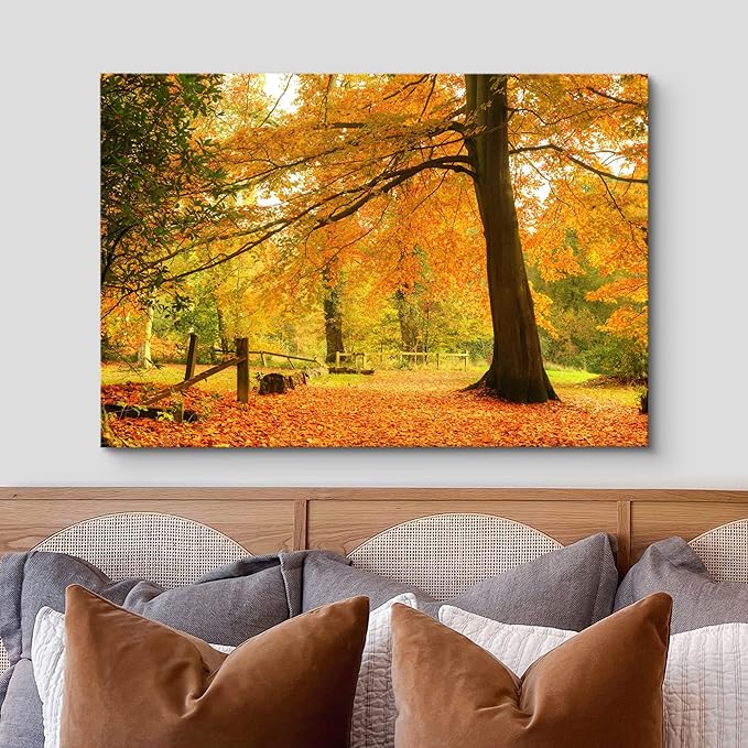 wall26 Canvas Print Wall Art Yellow & Orange Autumn and Fall Forest Floral Nature Photography Realism Rustic Scenic Relax/Calm Multicolor for Living Room, Bedroom, Office - 16"x24"