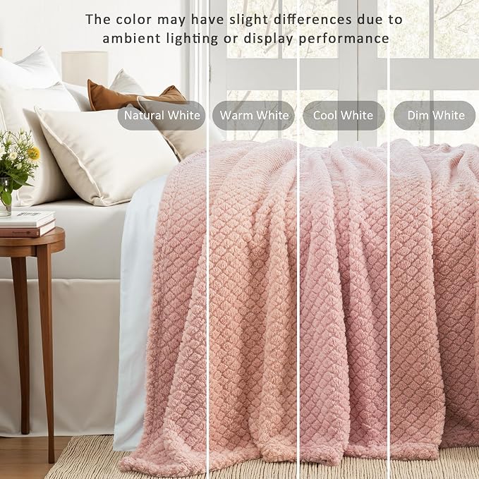 Exclusivo Mezcla Soft Fleece Queen Size Blanket for Bed, Pink | Jacquard Lightweight Cozy Bed Blanket, Breathable Decorative Fuzzy Textured All Season Use, 90x90 Inches